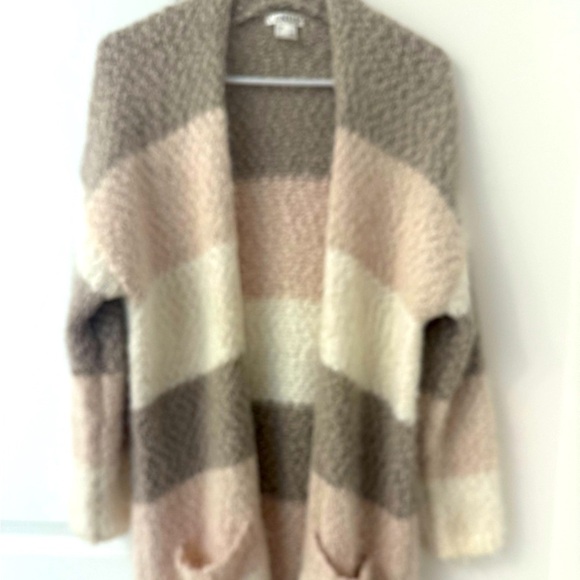 VENUS Women's Cozy Striped Cardigan in pink and taupe - Picture 1 of 8